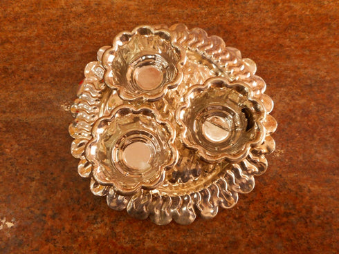 White Metal Pooja Tray With 3 Bowls - 250gms